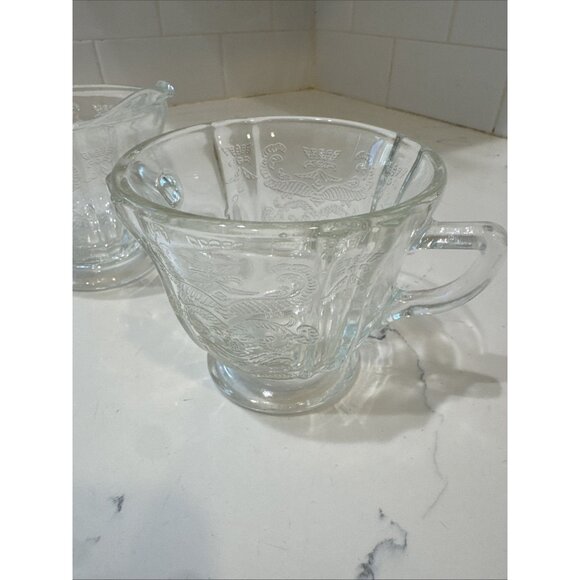 Madrid Clear Depression Glass Creamer & Sugar Federal Glass Company Vintage - Picture 5 of 15